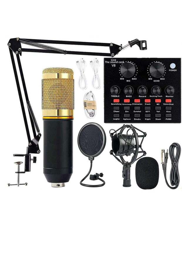 Microphone, Live Sound Card & BM800 Suspension Microphone Kit