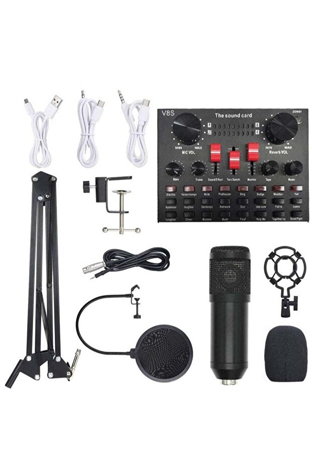 Multi-functional Live Sound Card BM800 Microphone Set Audio Recording Equipments (Black)