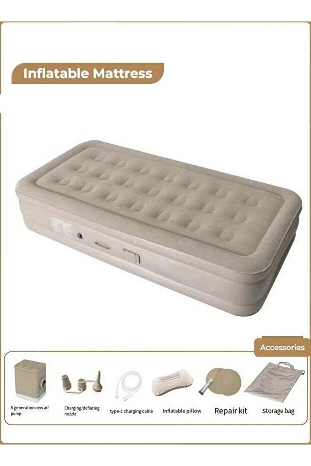Portable Inflatable Air Mattress with Built-in Electric Pump – Water-Resistant Sleeping Pad