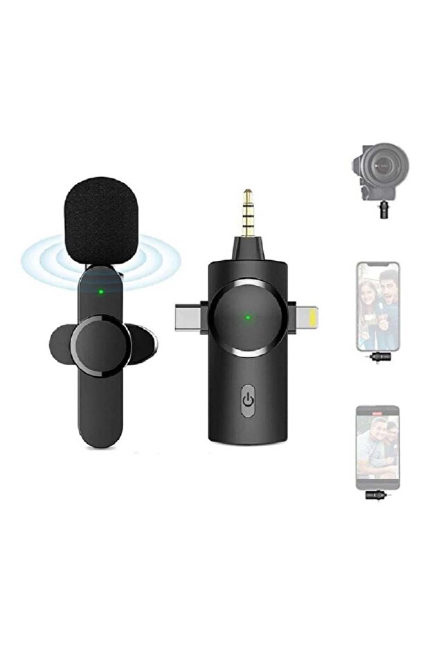 Wireless Lavalier Microphone, 3-in-1 Plug-Play Lapel Microphone for iPhone iPad Android Camera