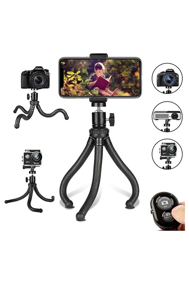 Phone Tripod, Flexible Cell Phone Tripod Adjustable Camera Stand Holder with Wireless Remote
