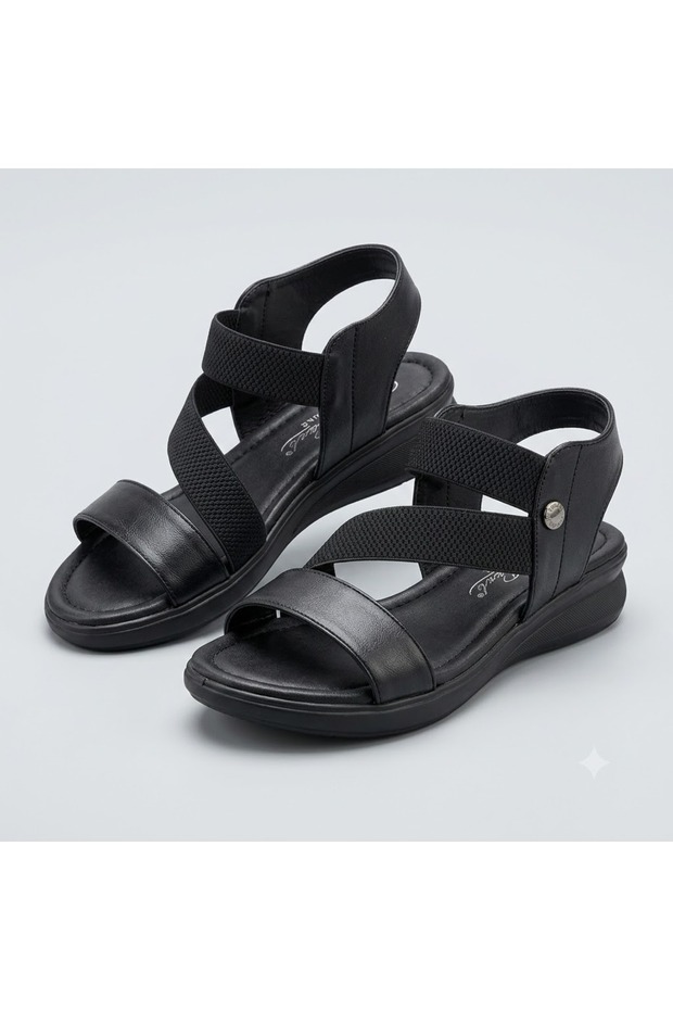 (Mavişim) Poly Lightweight Comfortable Sole Comfort Women's Sandals Black