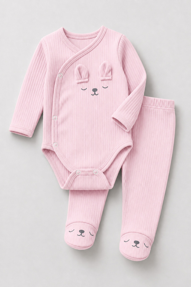 Newborn Organic Cotton Rabbit Printed 2-Piece Baby Set with Side Snap Booties