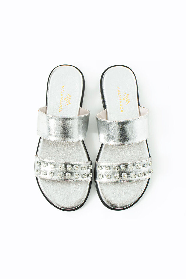 Maia Liva Stone Slippers - Silver