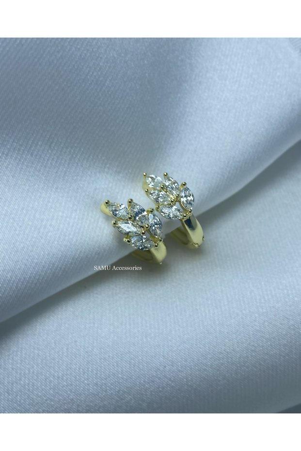 Marquise Stone Geometric Leaf Steel Hoop Earrings - Gold Marquise Cluster Hoop Earrings