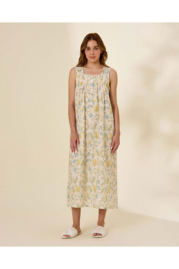 Women Ivory And Yellow Floral Nightgown