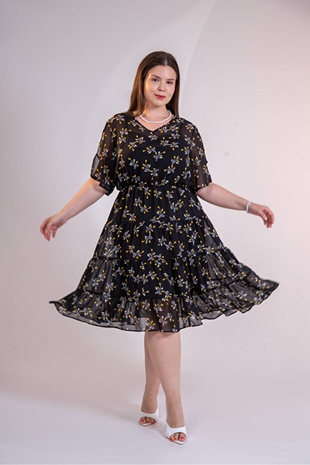 Women's Plus Size Chiffon Floral Dress