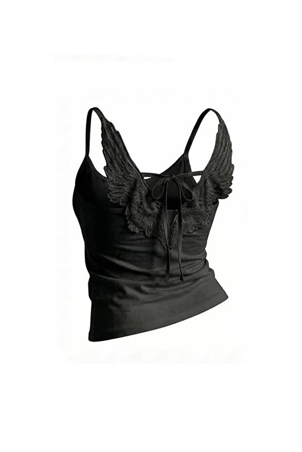 Angel Wing Tie Back Low Cut Y2K Short Sleeve Body
