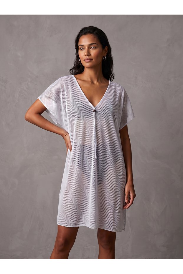 Donlaritta Women's Patterned Perforated Beach Pareo Beach Dress, V-Neck Relaxed Fit Kimono