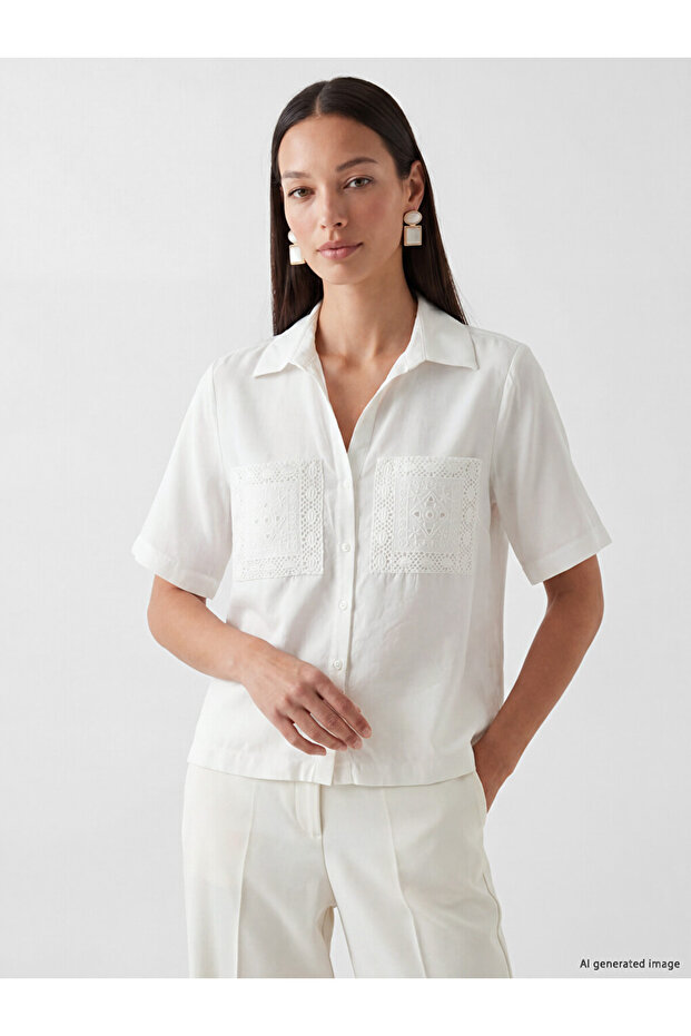 White Lace Pocket Modal Blend Women's Shirt