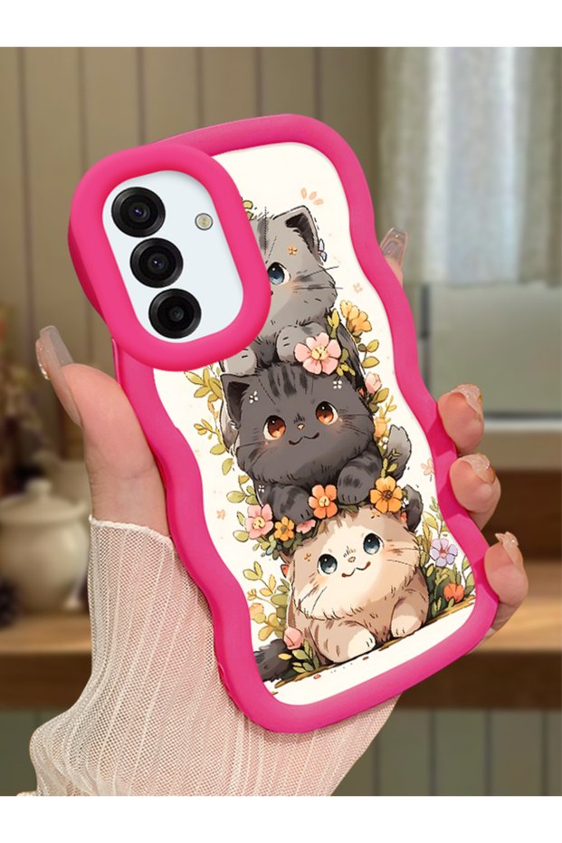 Samsung Galaxy A17 Compatible Case Camera Protector Red Silicone Couple Phone Case Cat Pattern