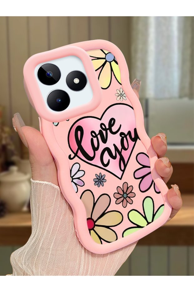 Realme C51 Compatible Case Camera Protector Pink Silicone Couple Phone Case Floral Pattern