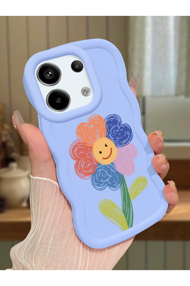 حافظة متوافقة مع هاتف Redmi Note 13 Pro 5G، حافظة حماية للكاميرا من السيليكون الأزرق، حافظة هاتف بنمط زهور