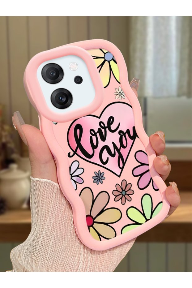 Oppo Reno 14F Compatible Case Camera Protector Pink Silicone Couple Phone Case Floral Pattern