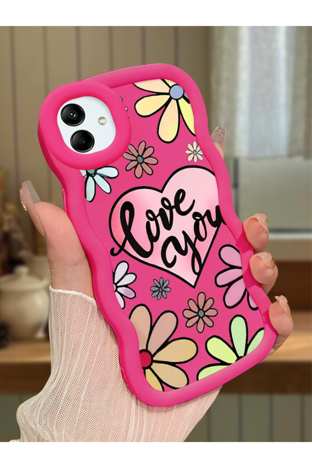 Samsung Galaxy A04 Compatible Case Camera Protector Red Silicone Couple Phone Case Floral Pattern