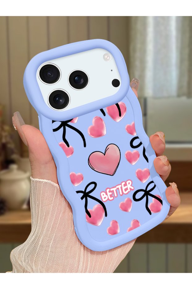 iPhone 17 Pro Compatible Case Camera Protector Blue Silicone Couple Phone Case Heart Pattern