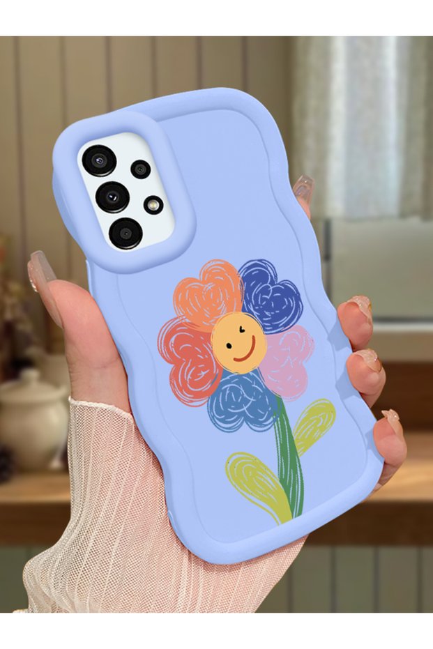 Samsung Galaxy A13 4g Compatible Case Camera Protector Blue Silicone Couple Phone Case Floral Pattern