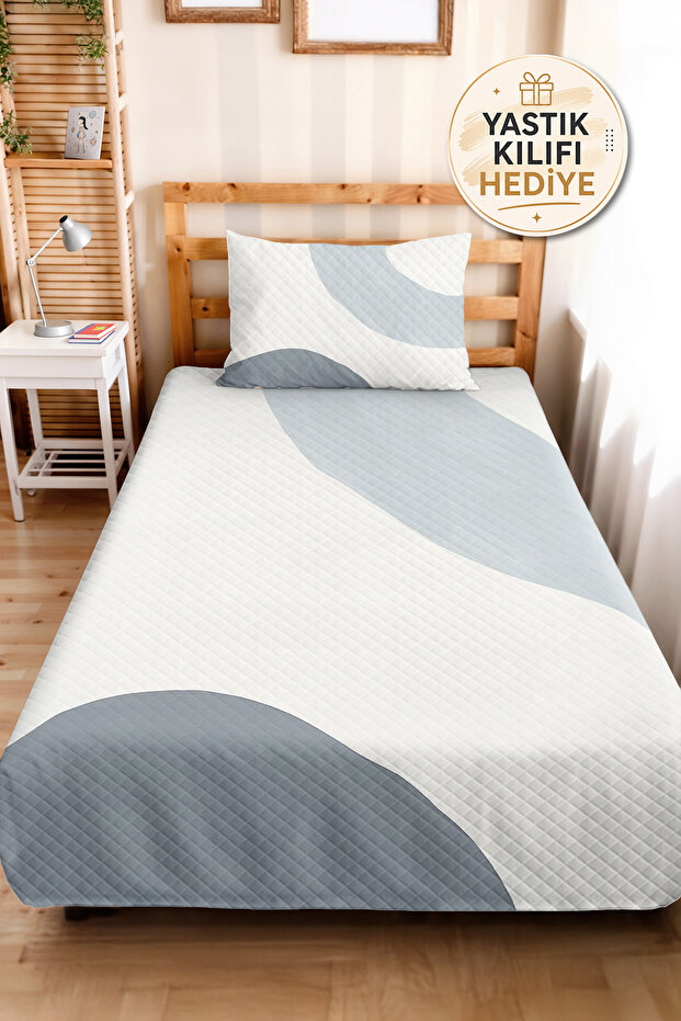Blue Geometric Modern Young Room Single Pique Set - Gray Minimal 160X220 cm Bedspread