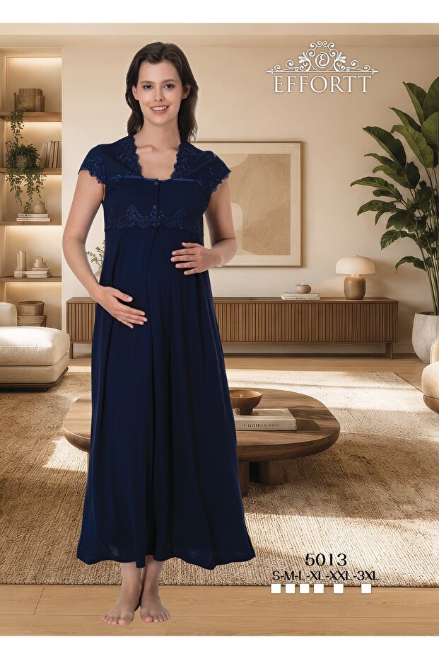 Maternity Nightgown with Lace Detail and Breastfeeding Feature