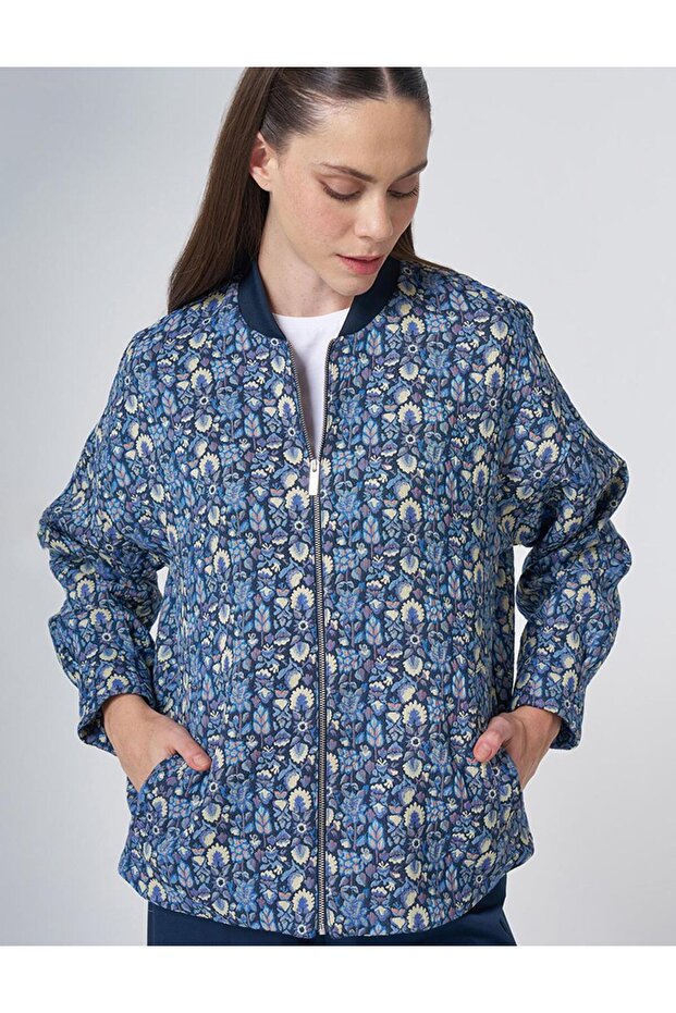College Collar Floral Pattern Jacket Limoni