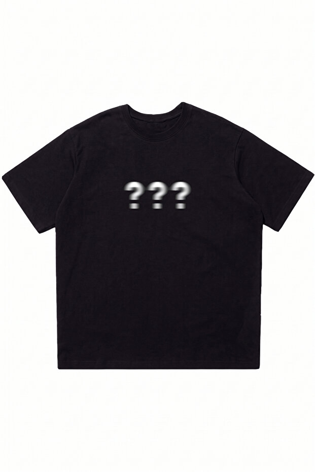 Question Marks Printed Black Oversize Crew Neck T-Shirt