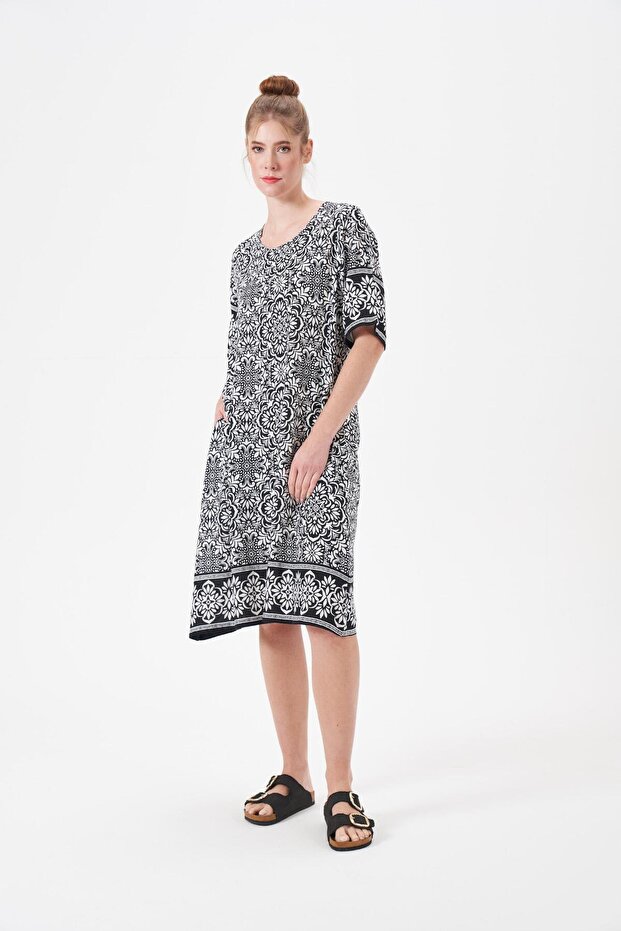 Women's Black Woven Short Sleeve Dress 29062