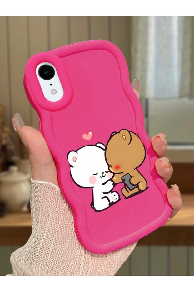 iPhone Xr Compatible Case Camera Protector Red Silicone Couple Phone Case Cute Pattern