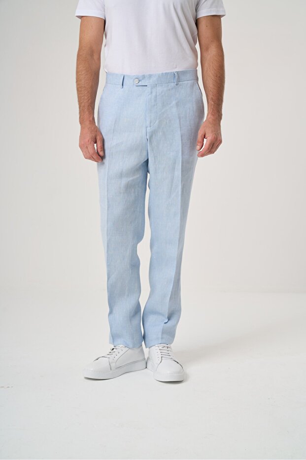 Linen Slim Pants Light Blue