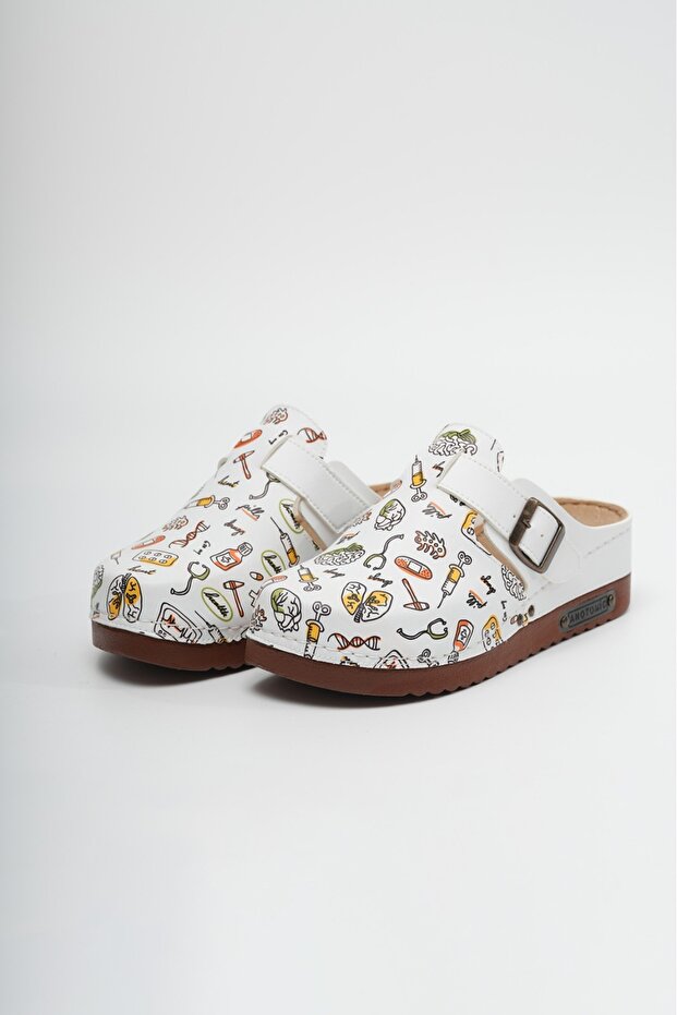 3303 Hospital Themed White Belted Anatomical Slippers