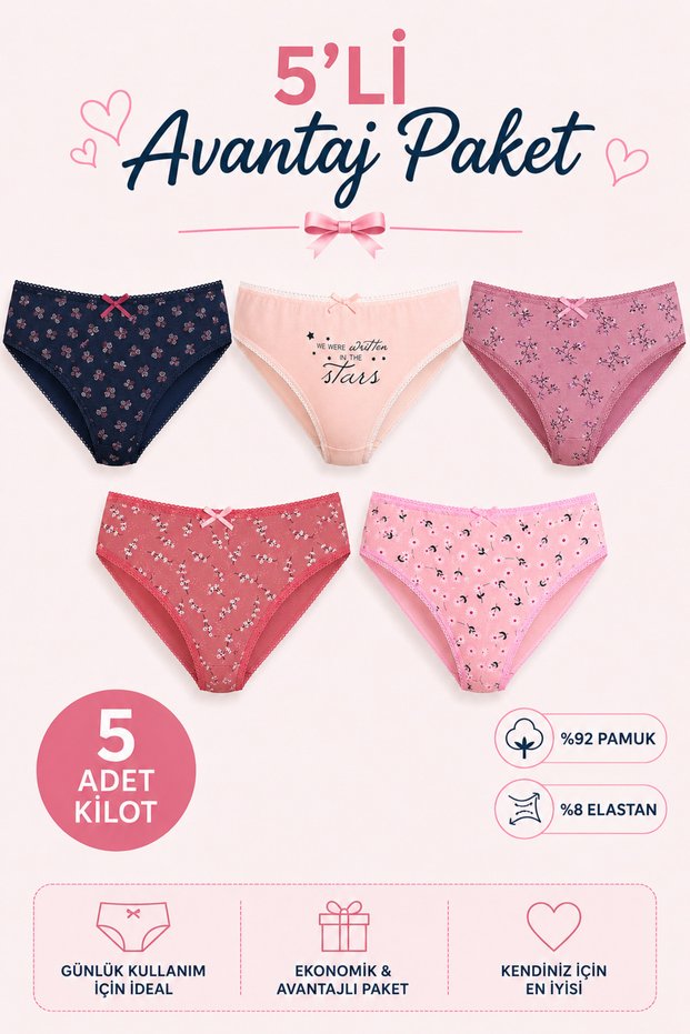 Women's Patterned Kilots 5-Piece Advantage Pack (Flexible, Cotton Fabric)