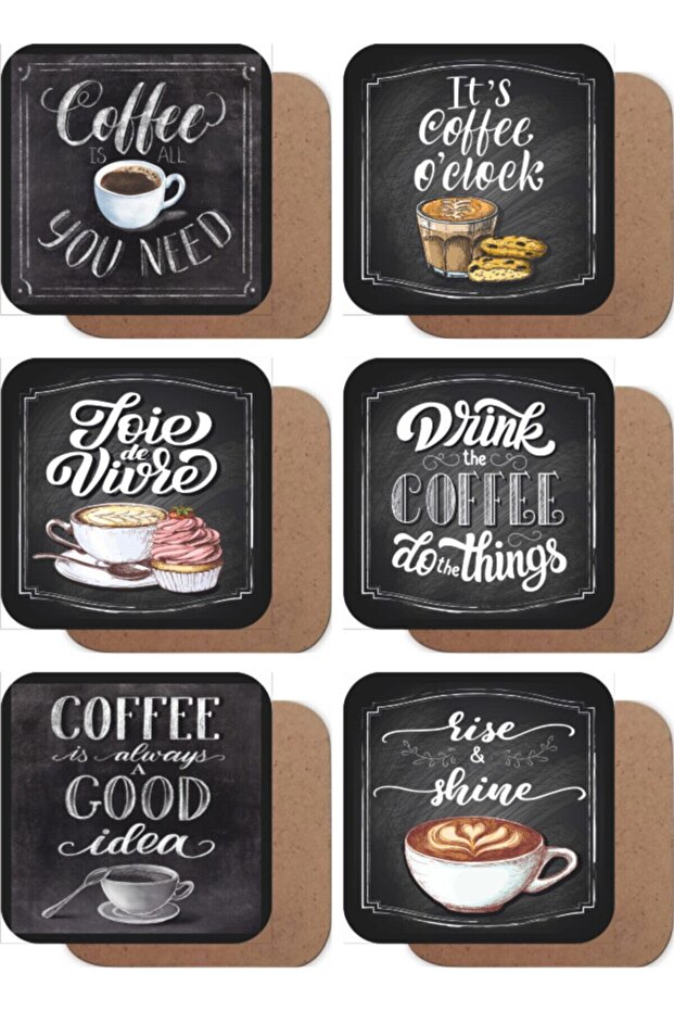 Coffee Time Set of 6 Retro Vintage Wooden Coasters