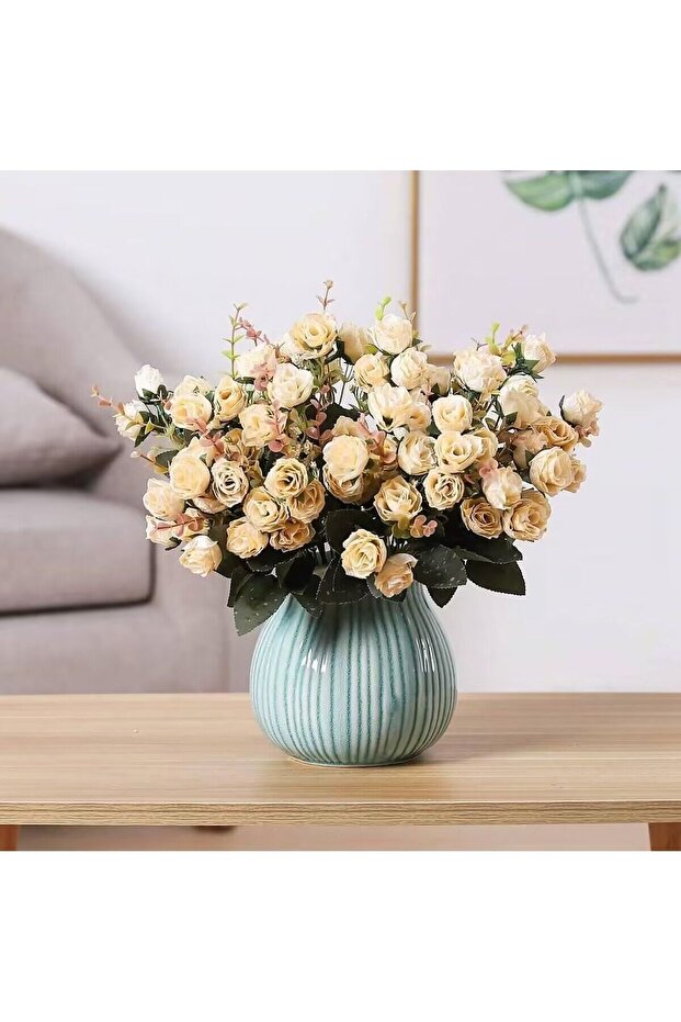 WHITE 7 Forks 21 Heads Artificial Flowers Silk Rose High Quality Valentine Wreath Wedding Bouquet H