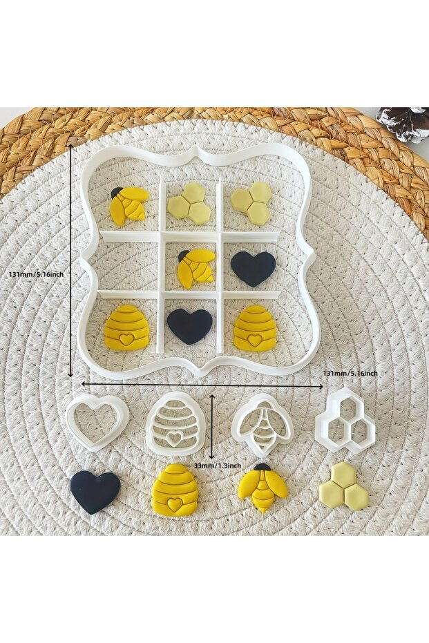 6pcs 6Pcs Bee & Honeycomb Cookie Cutter Set Tic-Tac-Toe Board Mold with Bee Hive & Heart Shapes for