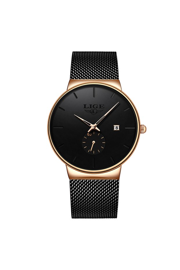 LIGE Rose gold black New Fashion LIGE Casual Quartz Watches for Women Top Brand Luxury Ultra Thin Me