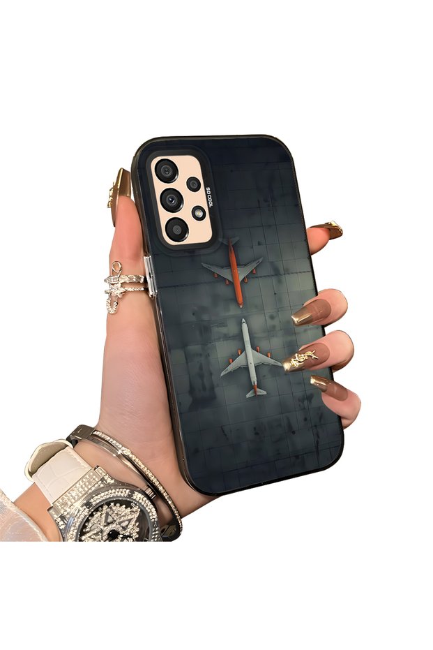Samsung Galaxy A33 Compatible Silicone Edge Hard Back Case Couple Phone Case with Airplane Pattern