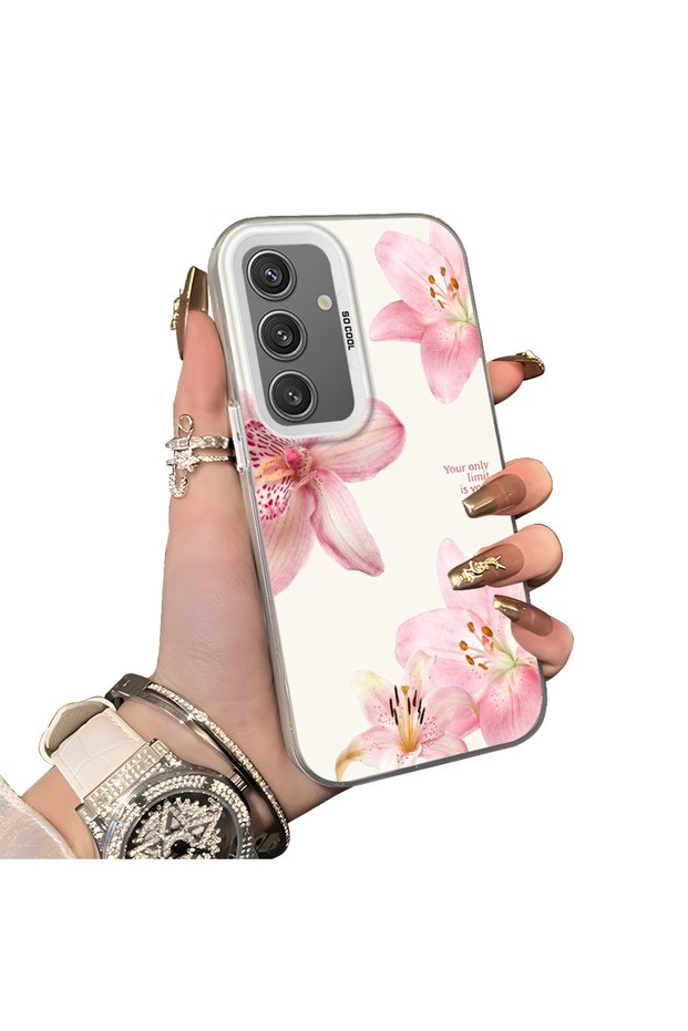 Samsung Galaxy S25 Compatible Silicone Edge Hard Back Case Flower Pattern Lover Couple Phone Case