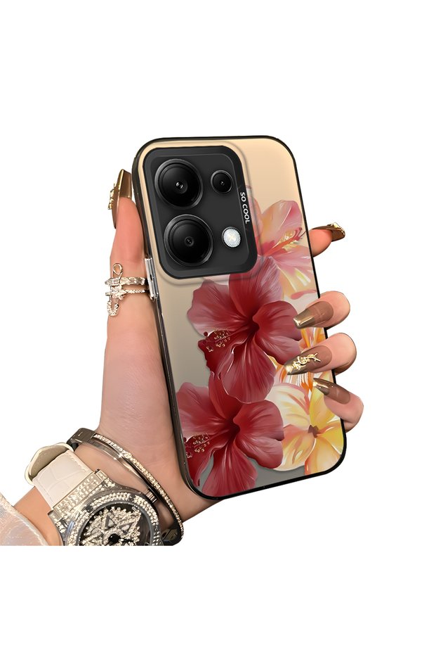 Poco M6 Pro 4g Compatible Silicone Edge Hard Back Case Couple Phone Case with Floral Pattern