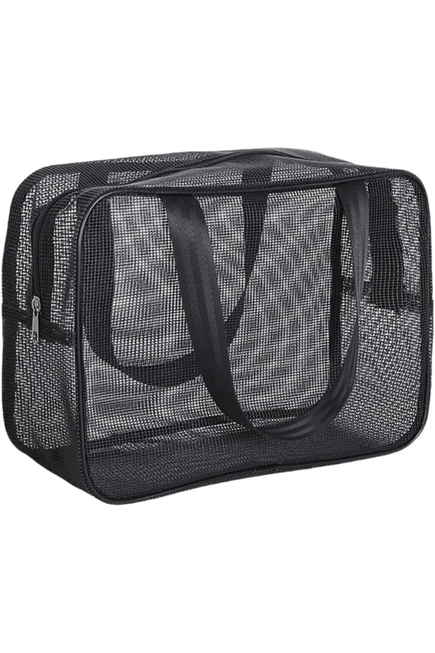Black-L Mesh Shower Caddy Tote, Large Capacity Toiletry Organizer for Travel, Quick Dry Hanging Bag