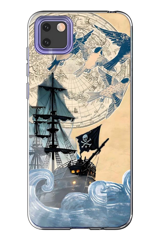 Huawei Y5P Compatible Pirate Ship Patterned Transparent Phone Case