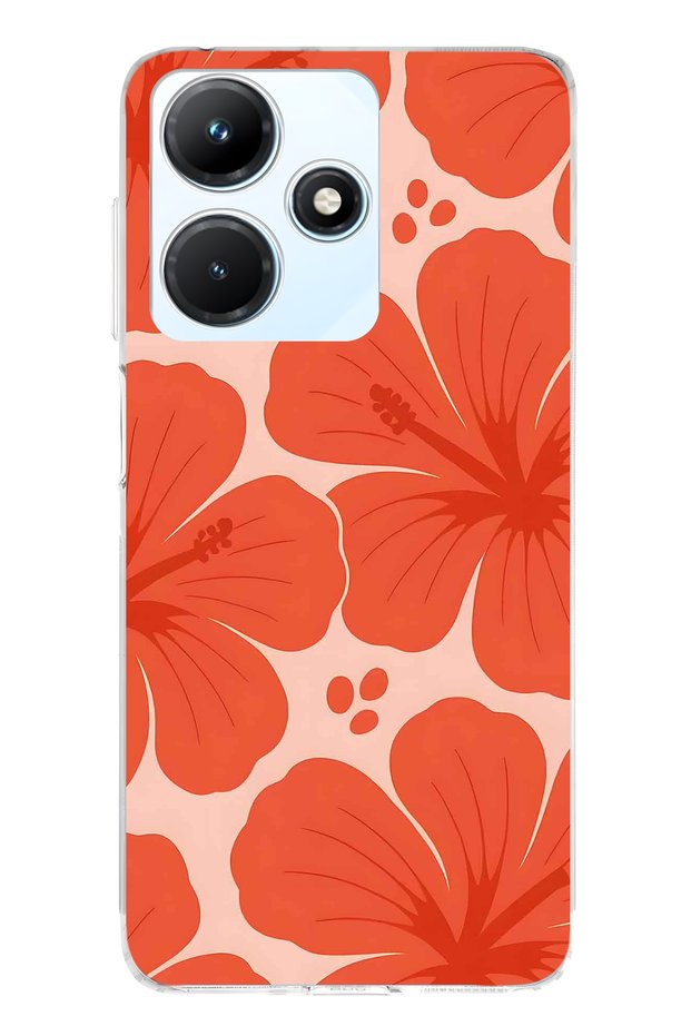 Infinix Hot 30I Compatible Orange Hibiscus Flower Pattern Transparent Phone Case