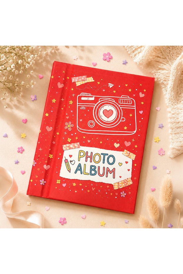 Red Photo Album Patterned Magnetic Adhesive Photo Album Hard Cover 30 Pages