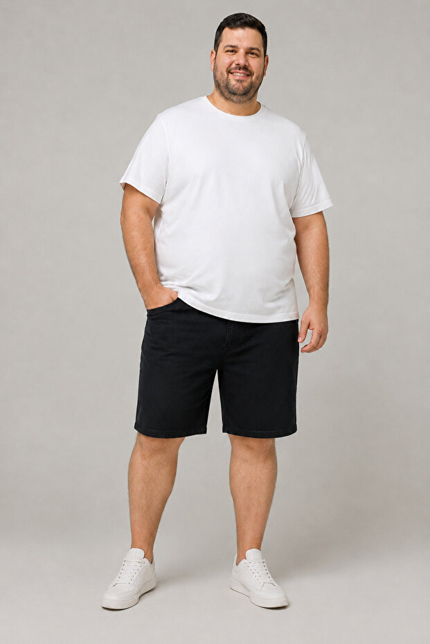 Black Men's Denim Shorts Lycra Classic Cut Large Size Jean Shorts