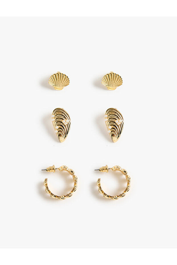 Set of 3 Pearl Detailed Seashell Earrings