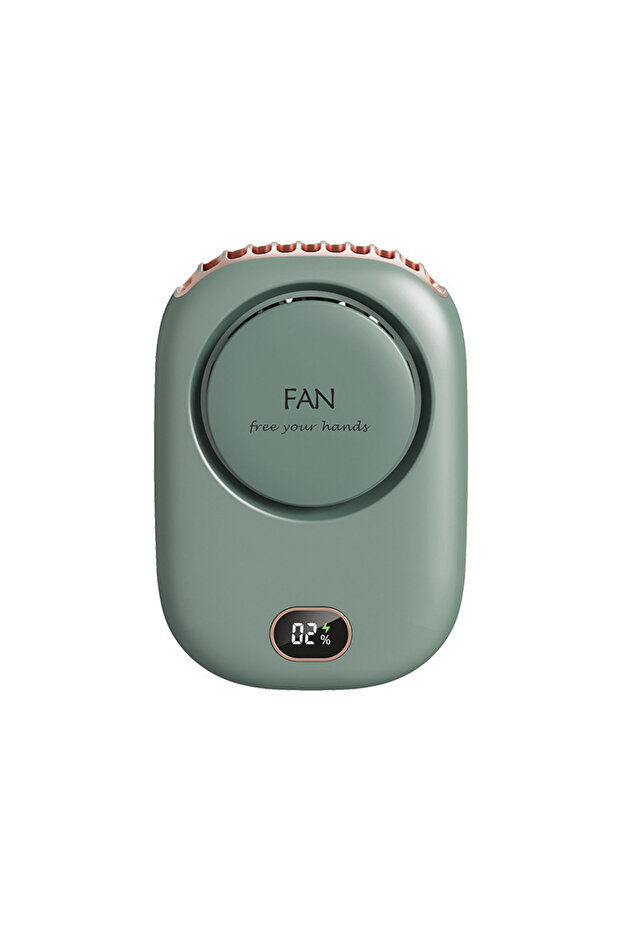 green Portable Hanging Neck Fan Mini Fans with Adjustable Lanyard Bladeless USB Rechargeable Sports