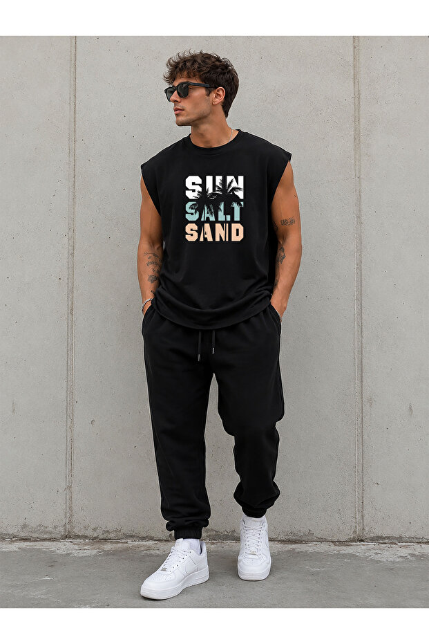 Sun Salt Print Detailed Zero Sleeve Crew Neck T-Shirt