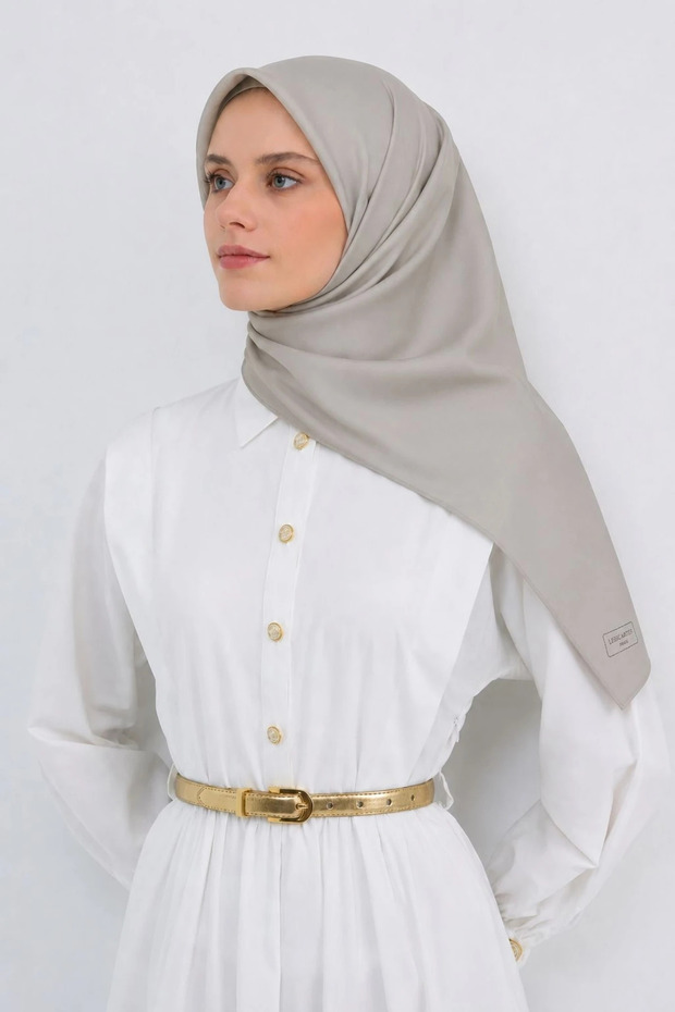 وشاح حريري قطني مسطح ذو وجهين LS2200 02-بيج حمصي-مينك فاتح