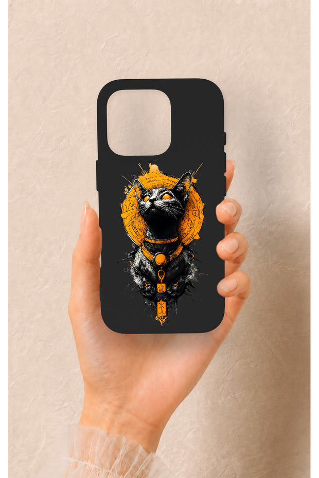 Egyptian Cat God Patterned Silicone Case Compatible with iPhone 16 Pro