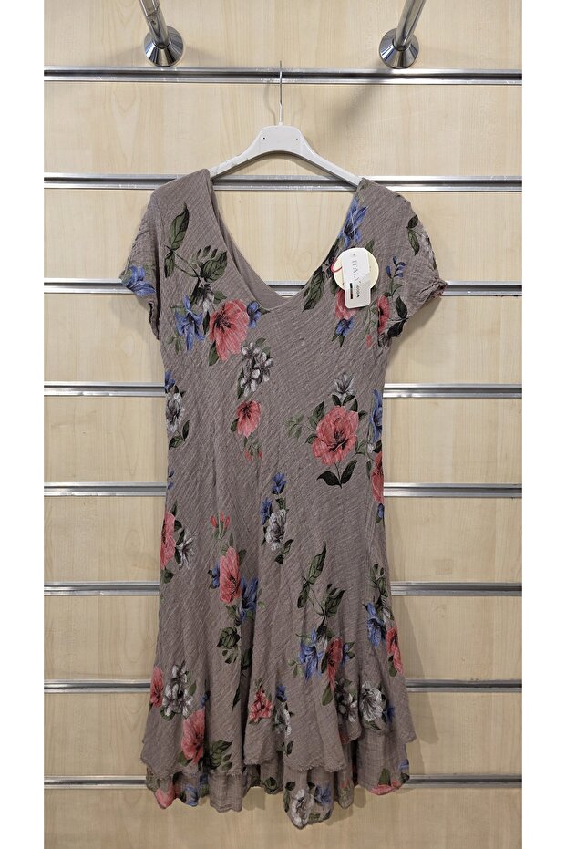 Italian Short Dress with V-Neck Cut