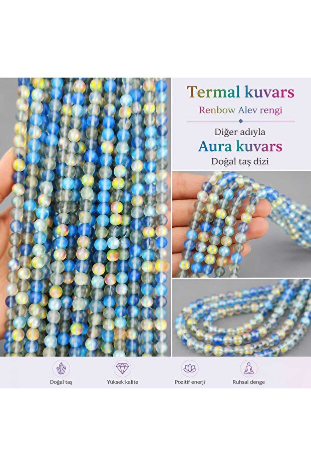 Thermal Quartz Rainbow Natural Stone Strand – 8 mm | Vibrant Color Transitions