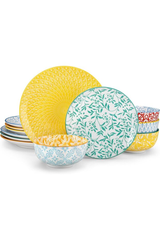 Selene 12-Piece Dinnerware Set for 4 People, Pastel Porcelain Tableware Set